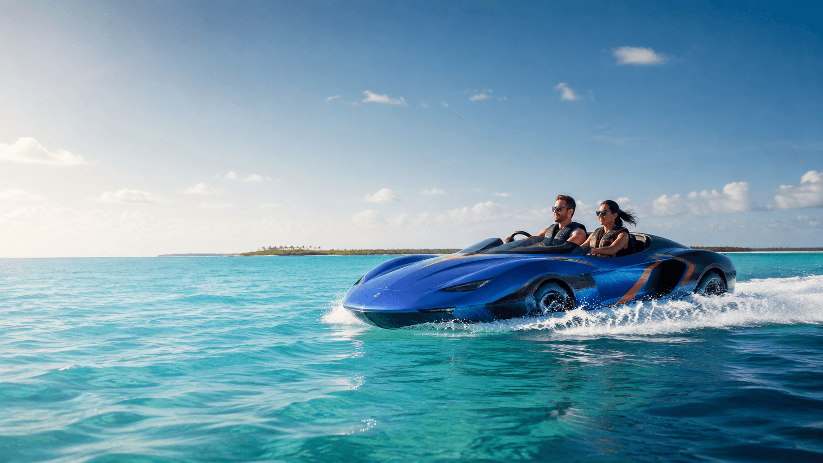 A jet car moving across Caribbean water near San Pedro, Belize