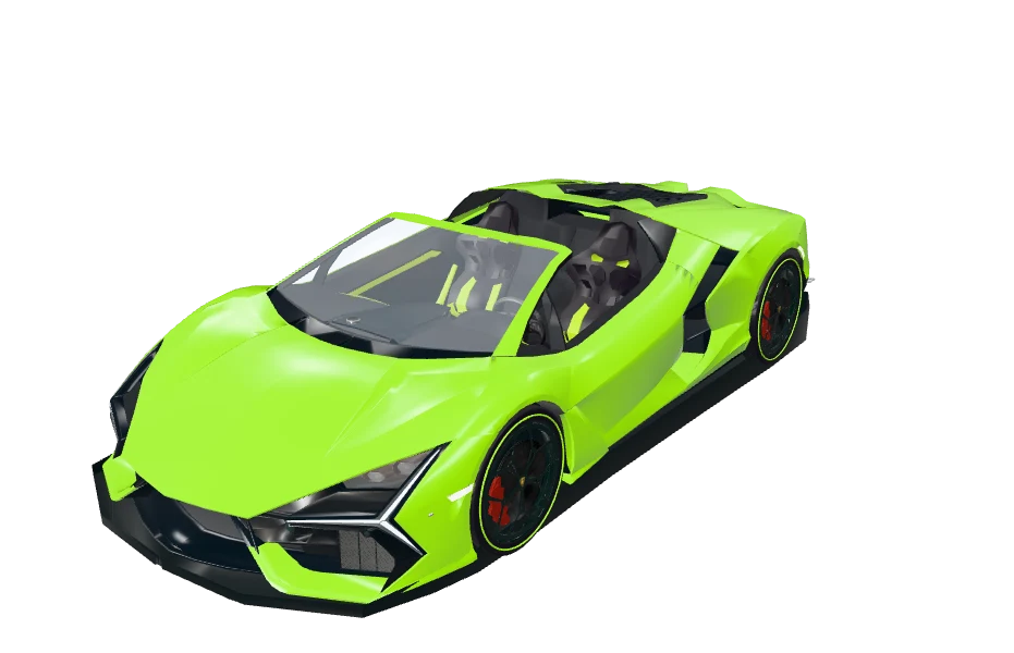 Illustrative green jet car showing its open cockpit, sports-car body, and dark hull underneath